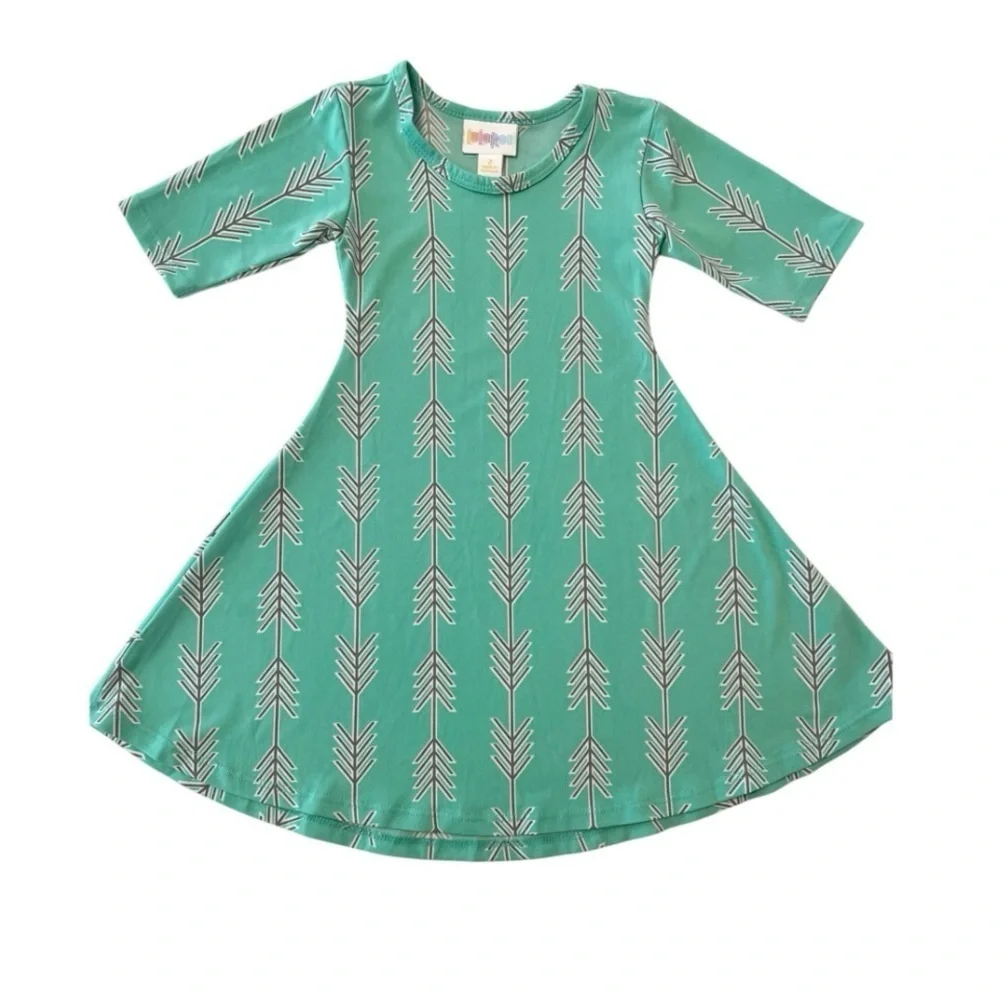LuLaRoe Teal Arrow Pattern Kids Dress Girls 2T Soft & Stretchy